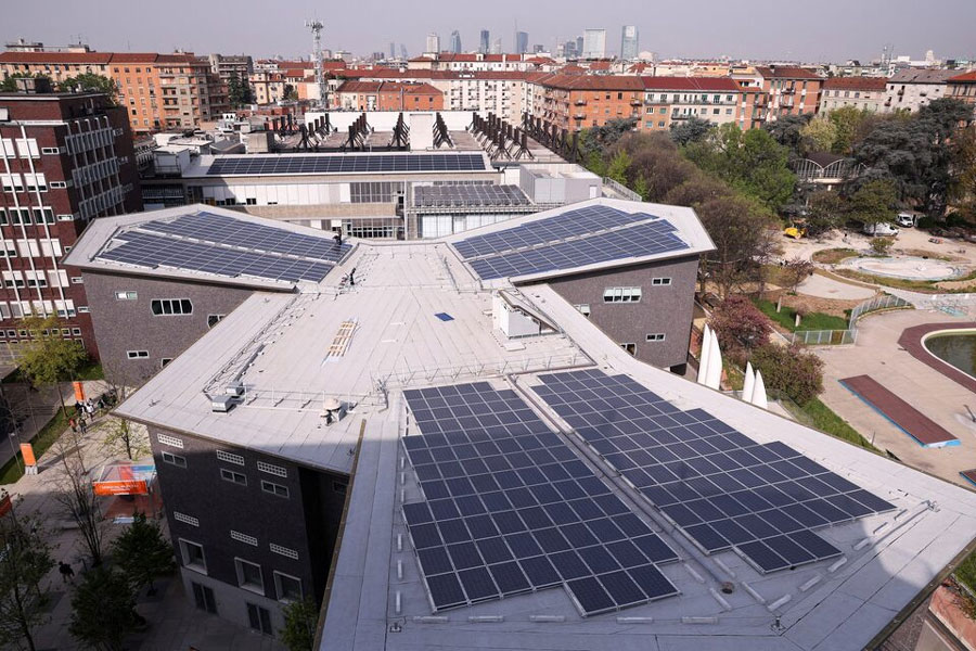 A solar panels array, part of the renewable energy community of Politecnico di Milano is seen in Milan, Italy, April 8, 2024.