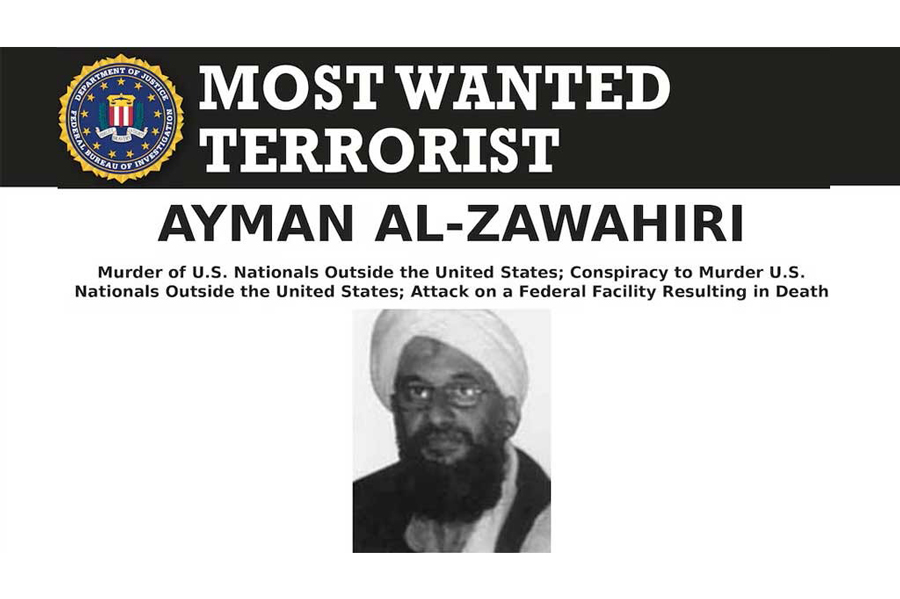 Al Qaeda leader Ayman al-Zawahiri, who was killed in a CIA drone strike in Afghanistan over the weekend according to US officials, appears in an undated FBI Most Wanted poster.