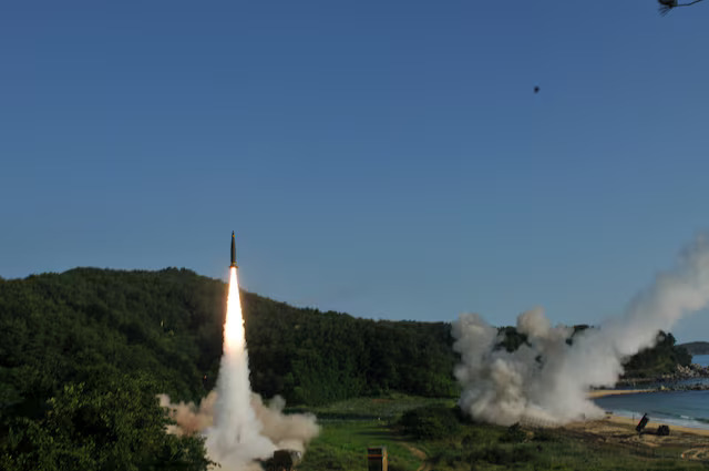 United States and South Korean troops utilising the Army Tactical Missile System (ATACMS) and South Korea's Hyunmoo Missile II, fire missiles into the waters of the East Sea, off South Korea on July 5, 2017 — 8th United States Army/Handout via REUTERS/File