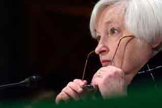 FILE - Federal Reserve Board Chair Janet Yellen testifies on Capitol Hill in Washington, Feb. 11, 2016, before the Senate Banking Committee hearing on: 'The Semiannual Monetary Policy Report to the Congress.'