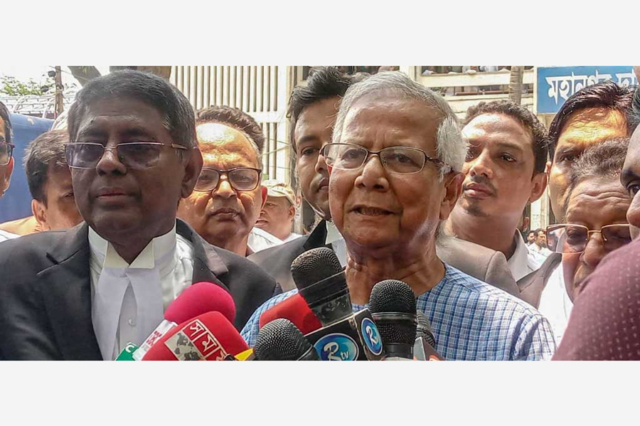 Nobel Prize-winning Grameen Telecom Chairman Muhammad Yunus speaks after his indictment by a Dhaka court on Wednesday.