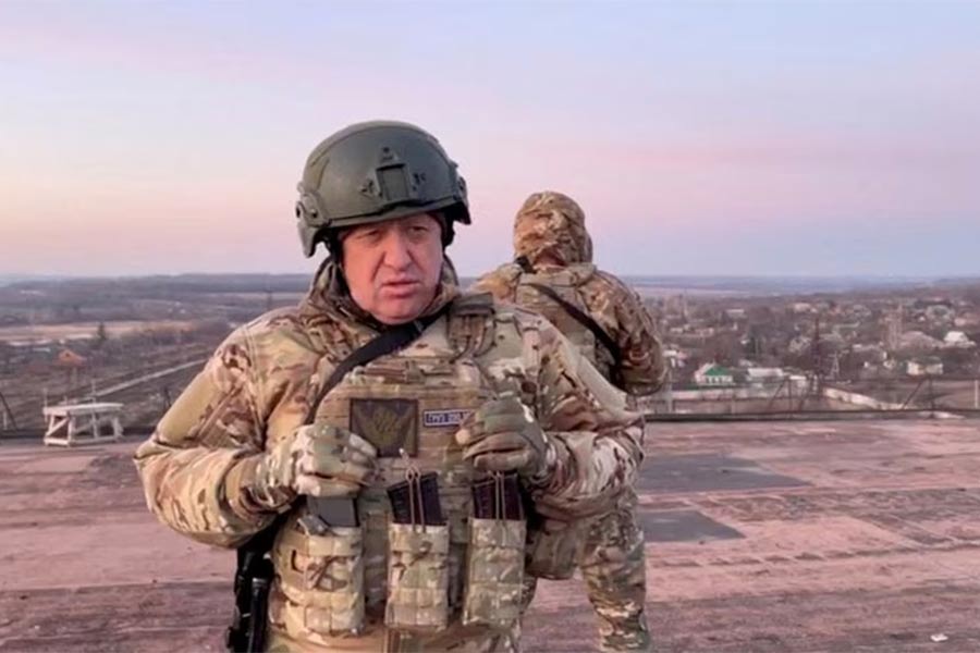 Yevgeny Prigozhin, founder of Russia's Wagner mercenary force, speaking in Paraskoviivka of Ukraine in this still image from an undated video released on March 3, 2023 –Reuters