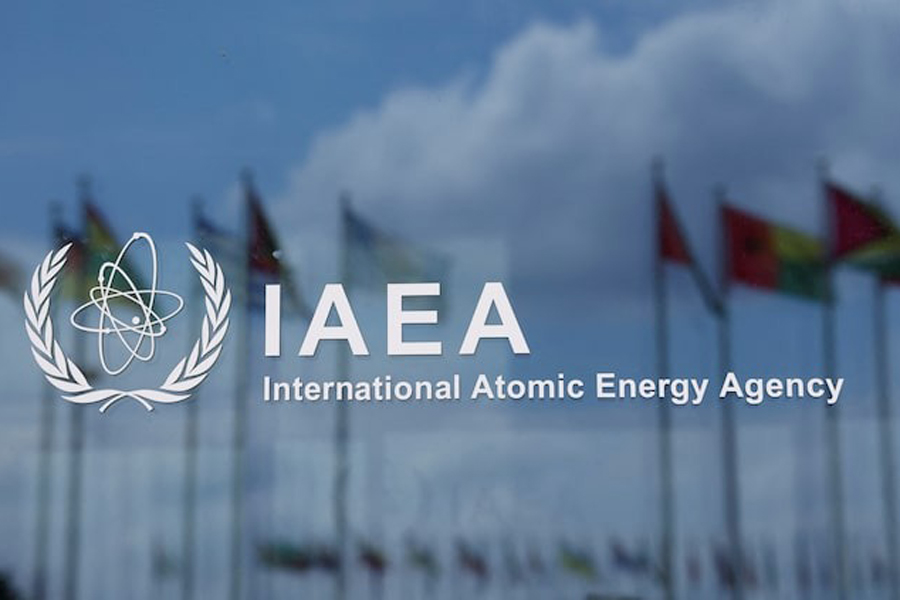 The logo of the International Atomic Energy Agency (IAEA) is displayed at the agency’s headquarters on the opening day of a quarterly meeting of its 35-nation Board of Governors in Vienna, Austria, June 3, 2024.