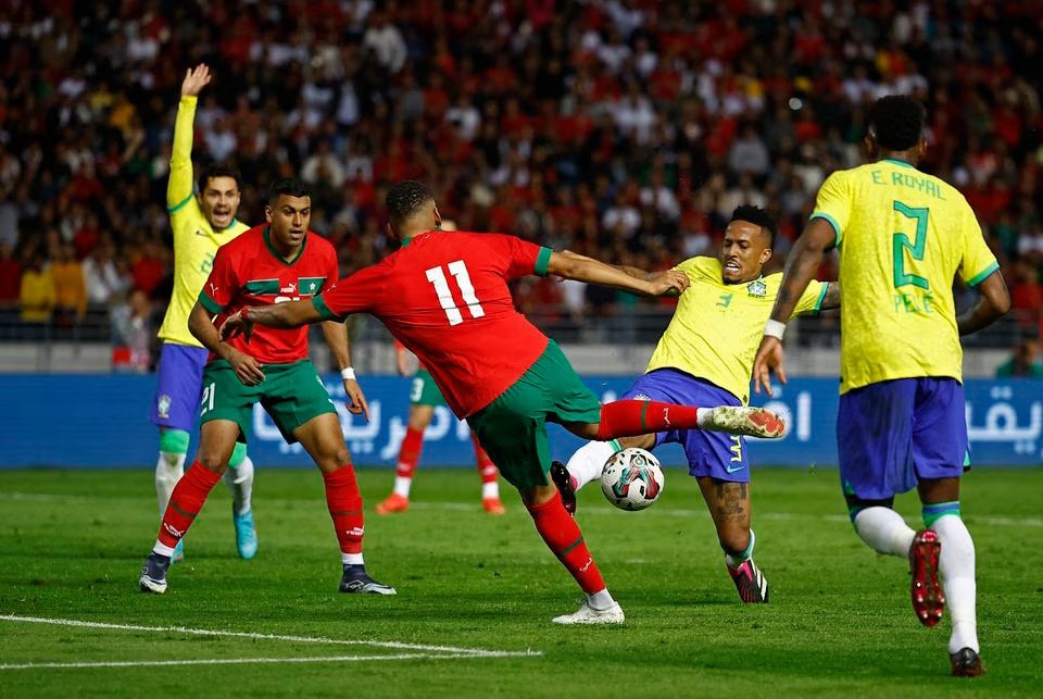 Morocco's Abdelhamid Sabiri scores their second goal in International Friendly against Brazil at Grand Stade de Tanger, Tangier, Morocco on March 25, 2023 — Reuters photo