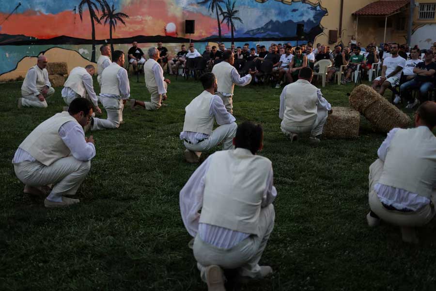 Korydallos Prison inmates perform in the ancient Greek tragedy "Antigone" for their fellow inmates, at the prison's yard in Korydallos, Greece, June 10, 2024.