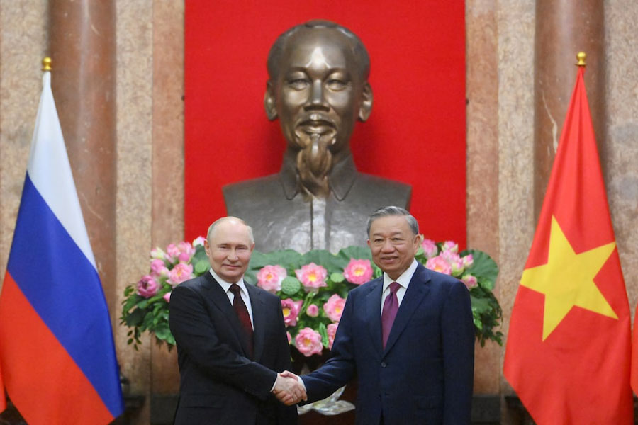 Russia's President Vladimir Putin and Vietnam's President, during an official visit at the Presidential Palace in Hanoi, Vietnam