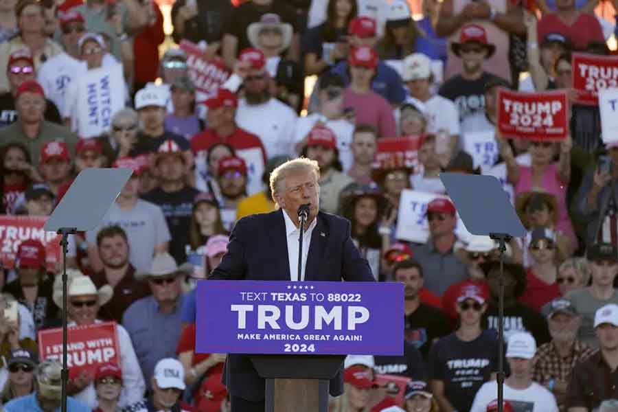Former President Donald Trump speaking at a campaign rally at Waco Regional Airport in Texas of US on Saturday -AP Photo
