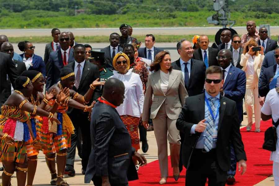 US Vice President Kamala Harris arriving at the Kotoka International Airport in Ghana on Sunday -Reuters photo