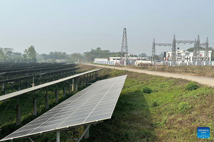 This photo taken on February 17, 2024 shows a 50 MW Chinese-built photovoltaic power plant in Mymensingh District, Bangladesh