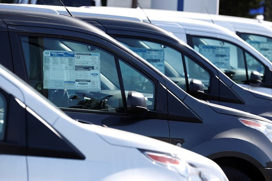 Vehicles for sale are seen at Serramonte Ford in Colma, California, US, October 3, 2017.