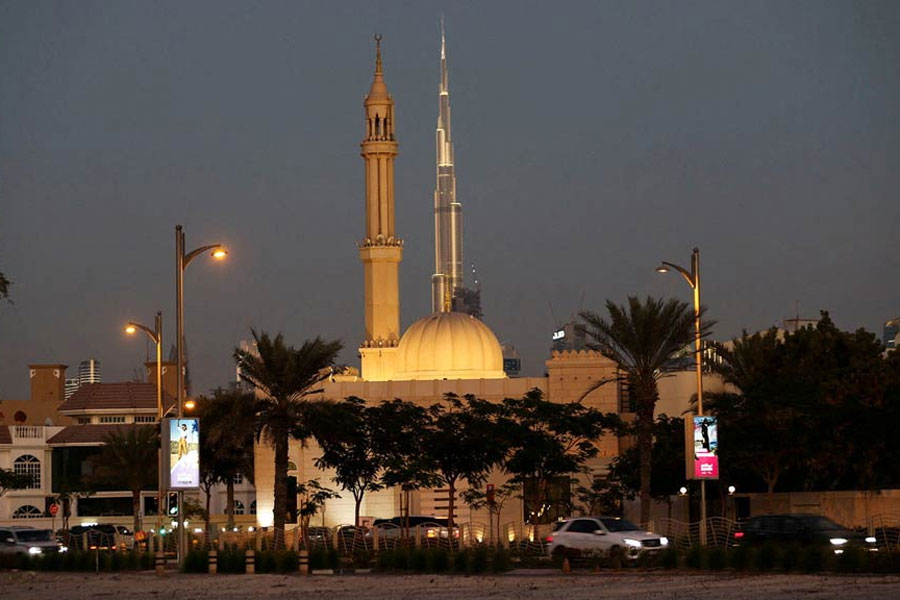 A mosque is seen on the Jumeirah beach road in Dubai, United Arab Emirates, December 08, 2021.