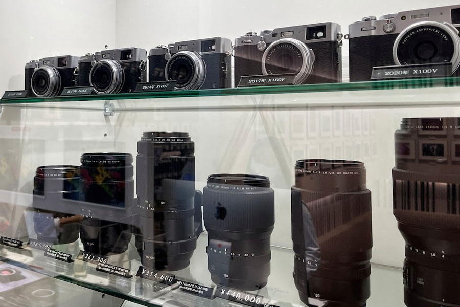 Cameras and lenses are displayed at Fujifilm Holdings headquarters, in Tokyo, Japan June 7, 2024.