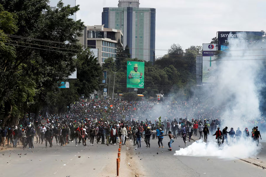 People attend a demonstration against Kenya's proposed finance bill 2024/2025 in Nairobi, Kenya, June 25, 2024.