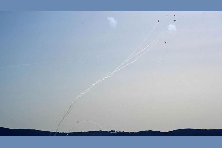 Rockets launched from Lebanon to Israel over the border are intercepted, amid the ongoing cross-border hostilities between Hezbollah and Israeli forces, in Israel, near the border with Lebanon, July 3, 2024. REUTERS