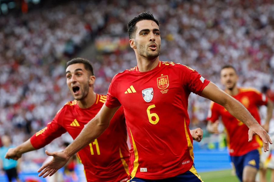 Spain's Mikel Merino celebrates after scoring the winning goal