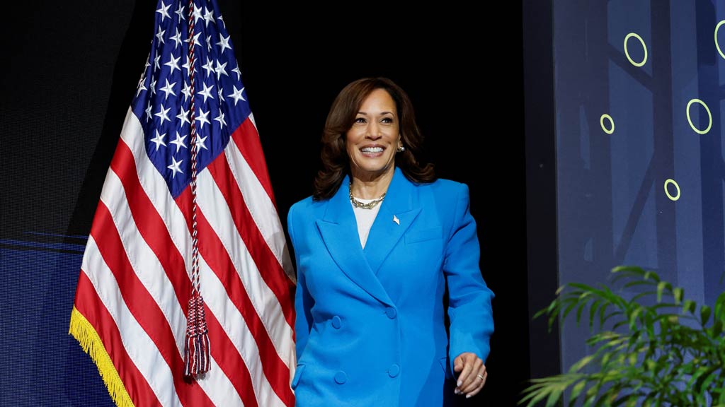 US Vice President Kamala Harris takes the stage as she attends the 30th annual Essence Festival in New Orleans, Louisiana, US, July 6, 2024. REUTERS/Edmund D Fountain