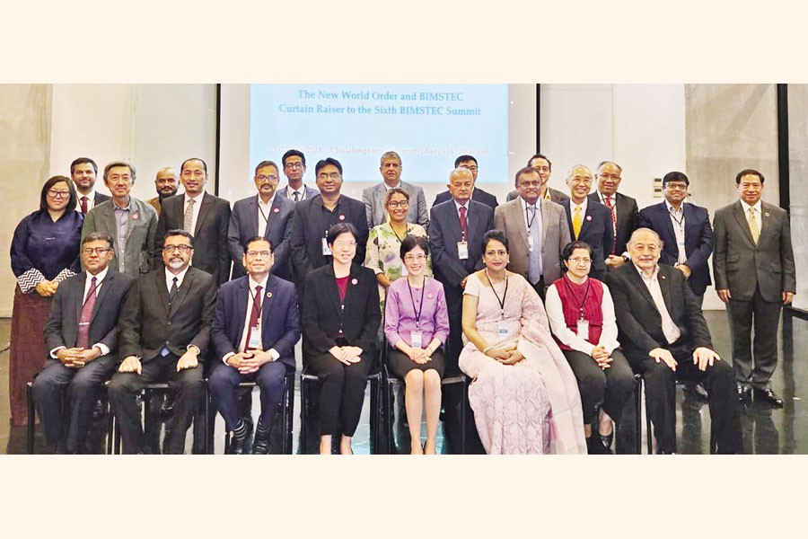 Participants pose for photograph after the concluding session of the two-day long 3rd Bay of Bengal Economic Dialogue 2024 on Friday, organised by the South Asian Network on Economic Modeling (SANEM at Chulalongkorn University in Bangkok.