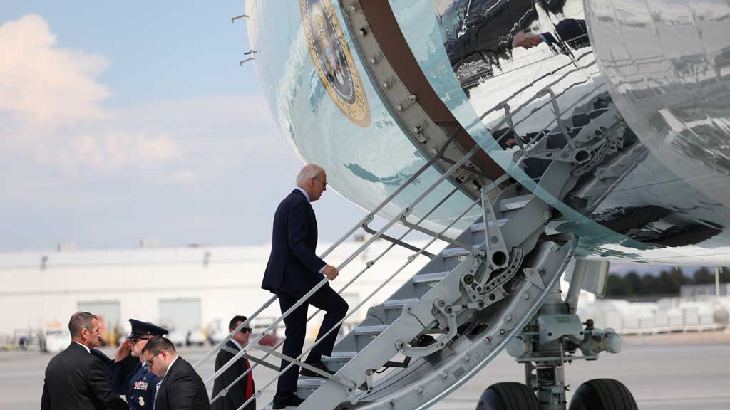 US President Joe Biden boards Air Force One, at Harry Reid international airport in Las Vegas, Nevada, US, July 17, 2024. REUTERS