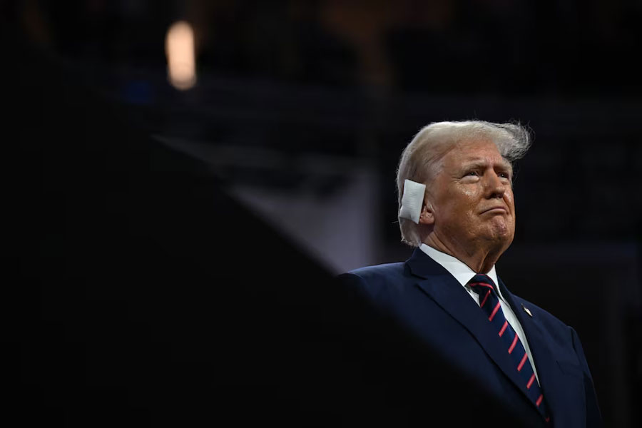 Republican presidential nominee and former U.S. President Donald Trump attends Day 3 of the Republican National Convention (RNC), at the Fiserv Forum in Milwaukee, Wisconsin, U.S., July 17, 2024.