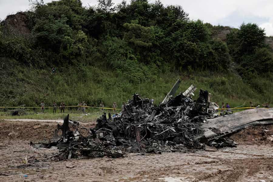 The accident site of Nepal’s domestic plane that caught fire after skidding off the runway while taking off is cordoned at Tribhuvan International Airport in Kathmandu of Nepal on Wednesday –Reuters photo