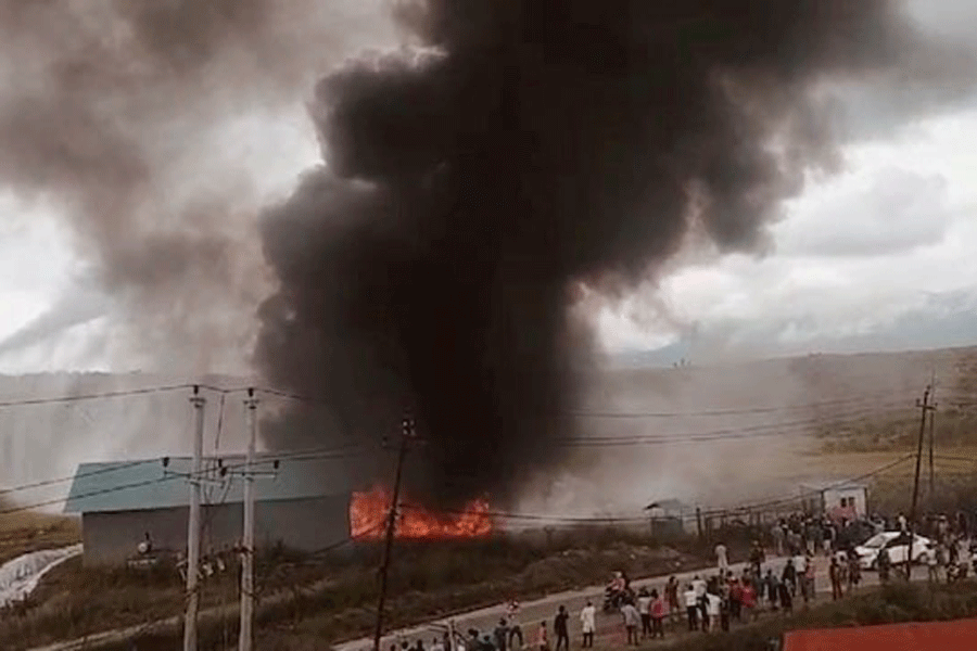 A view shows the aftermath of a plane crash in Kathmandu, Nepal, July 24, 2024, in this screen grab obtained from a social media video.