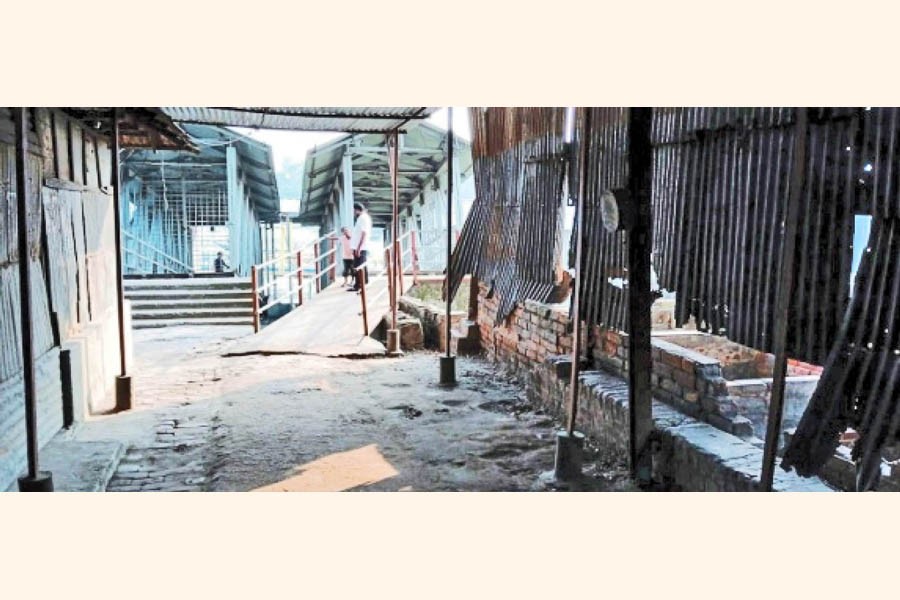 Photo shows the empty gangway at the BIWTC Chandpur Rocket steamer ghat — FE Photo