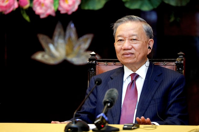 Vietnamese President To Lam attends a press briefing with Russian President Vladimir Putin (not pictured), at the Presidential Palace in Hanoi, Vietnam, Thursday, June 20, 2024. MINH HOANG/Pool via REUTERS/File Photo