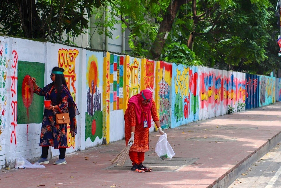 Known as 'Bangladesh 2.0,' the voluntary works aim to represent resilience, community, and patriotism to make the surroundings beautiful.