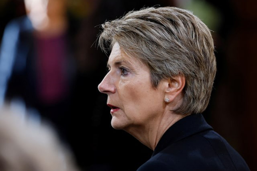 Swiss Federal Councillor Karin Keller-Sutter looks on during a state visit in Bern, Switzerland, November 15, 2023.