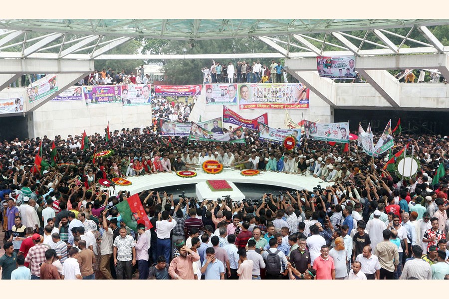 On the occasion of BNP's 46th founding anniversary on Sunday (September 1), the party's leaders and activists paid homage to its founder and former president Ziaur Rahman by placing wreaths and offering prayers at his mausoleum in the capital's Sher-e-Bangla Nagar area