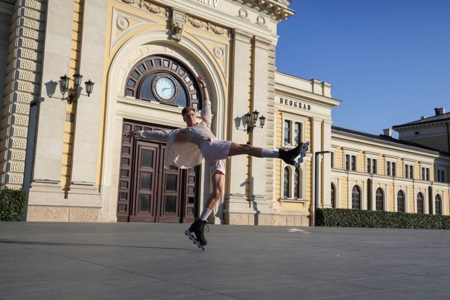 Vadim Morus, Russian professional skater and trainer, practices for his performance in Belgrade, Serbia, June 19, 2024.
