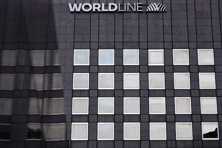 The logo of payments company Worldline is seen at the company headquarters in the financial and business district of La Defense, near Paris, France, October 26, 2023.