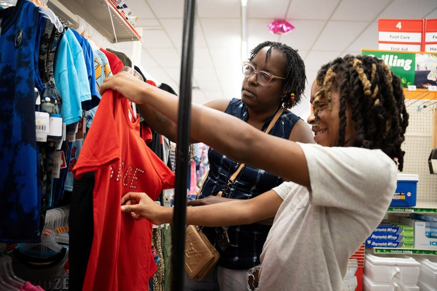 Tonya Young and her grandson Anthony Young shop at a Family Dollar store in Nashville, August 17, 2024.