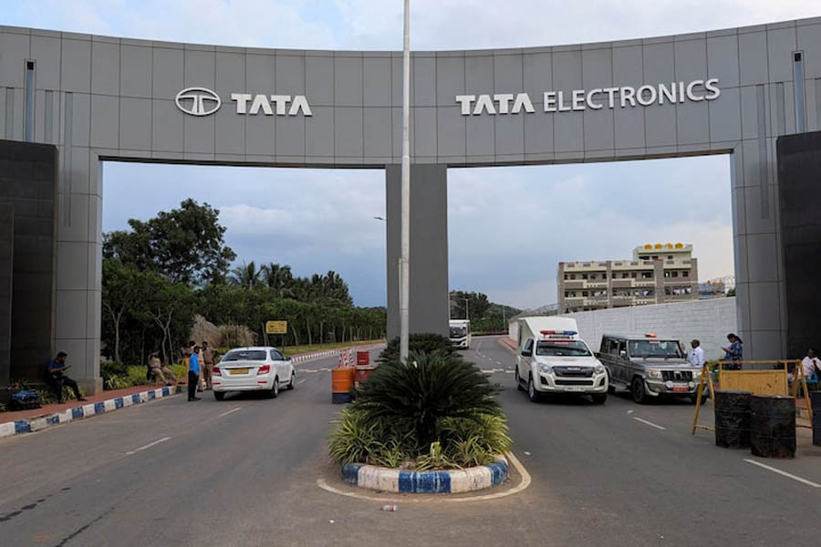 Entrance of a Tata Electronics plant which makes Apple iPhone components in Hosur, Tamil