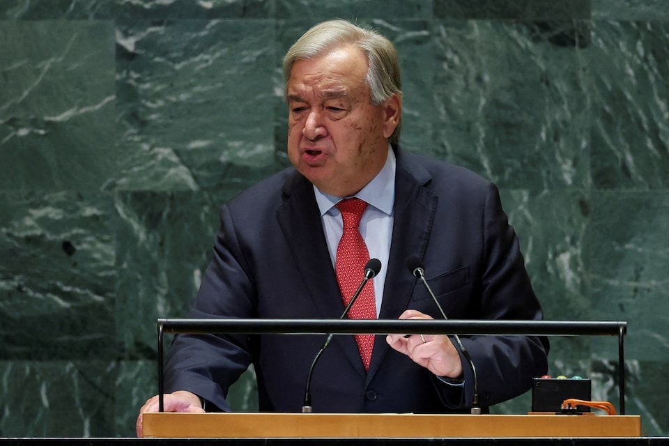 United Nations Secretary-General Antonio Guterres addresses the 79th United Nations General Assembly at UN headquarters in New York, US, September 24, 2024.