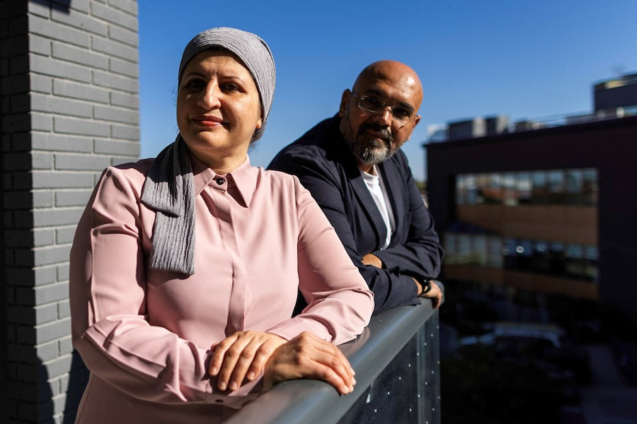 Reem Alyazouri and her husband, Ashraf Alyazouri, who escaped Gaza and reached Toronto, pose for a photograph in Toronto, Ontario, Canada, September 30, 2024. They remain anxious for her parents, who, like thousands of Palestinians, are stuck in Egypt awaiting delayed Canadian visas under a temporary residence program plagued by bureaucratic issues.