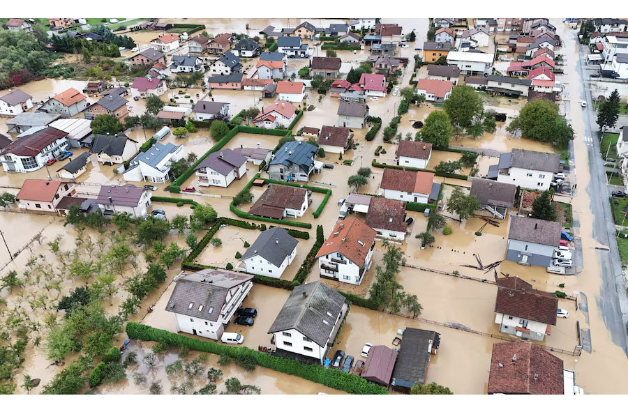 A drone view shows a flooded residential area in Kiseljak, Bosnia and Herzegovina, October 4, 2024.