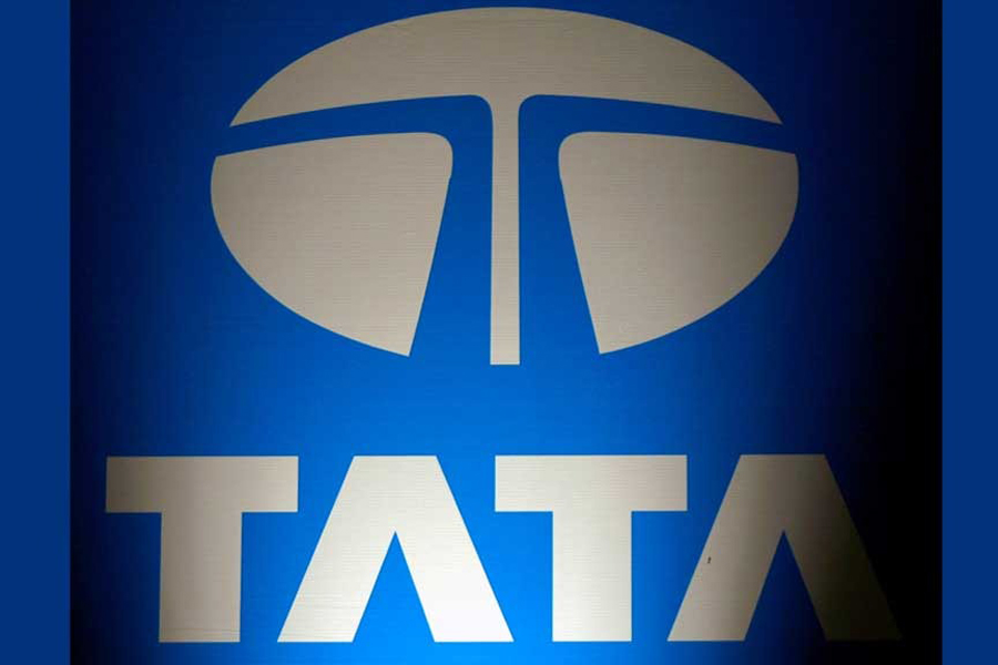 The logo of Tata Group is seen at a business meeting organised by the Confederation of Indian Industry (CII) in New Delhi Mar 23, 2009.