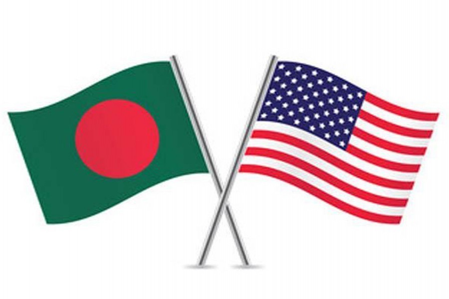 Flags of Bangladesh and United States are seen cross-pinned in this photo symbolising friendship between the two nations — Collected
