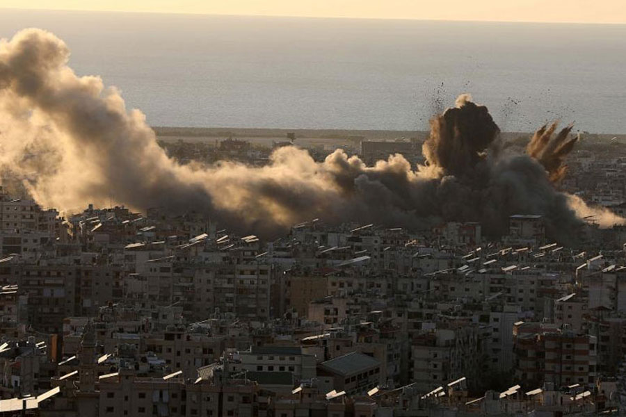 Smoke billows following Israeli airstrikes in the southern suburb of Beirut, Lebanon on October 19, 2024