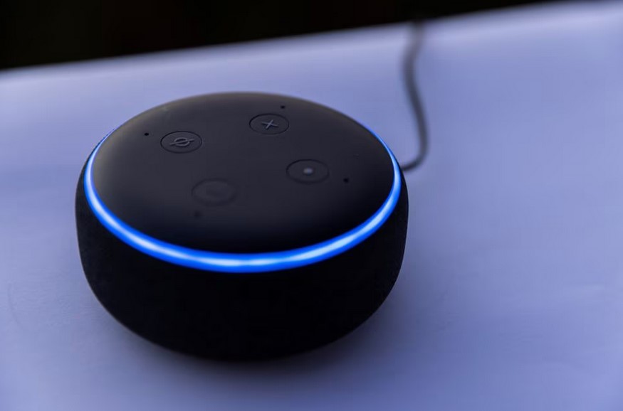 Amazon's DOT Alexa device is shown in this picture illustration taken October 1, 2021. REUTERS/Mike Blake/Illustration