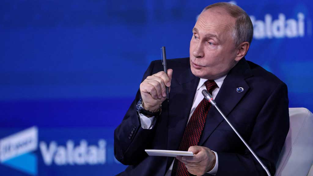 Russian President Vladimir Putin attends a plenary session as part of the 21st annual meeting of the Valdai Discussion Club titled 'Lasting peace on what basis? Common security and equal opportunities for development in the 21st century' in Sochi, Krasnodar region, Russia, 07 November 2024. Reuters