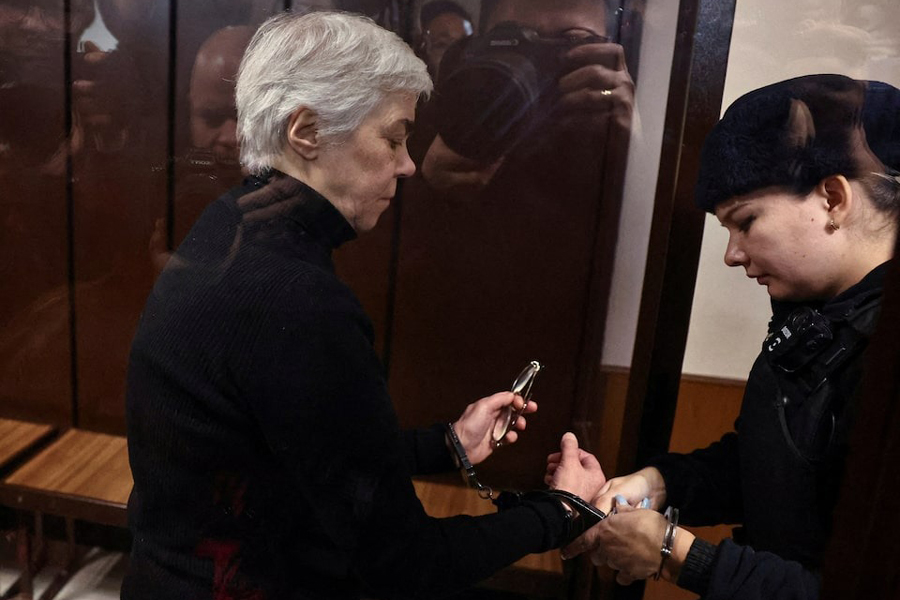 Nadezhda Buyanova, a 68-year-old paediatrician denounced by a patient's mother for an alleged unpatriotic statement and accused of blaming Russia's armed forces for a military conflict against Ukraine, attends a court hearing in Moscow, Russia November 12, 2024.