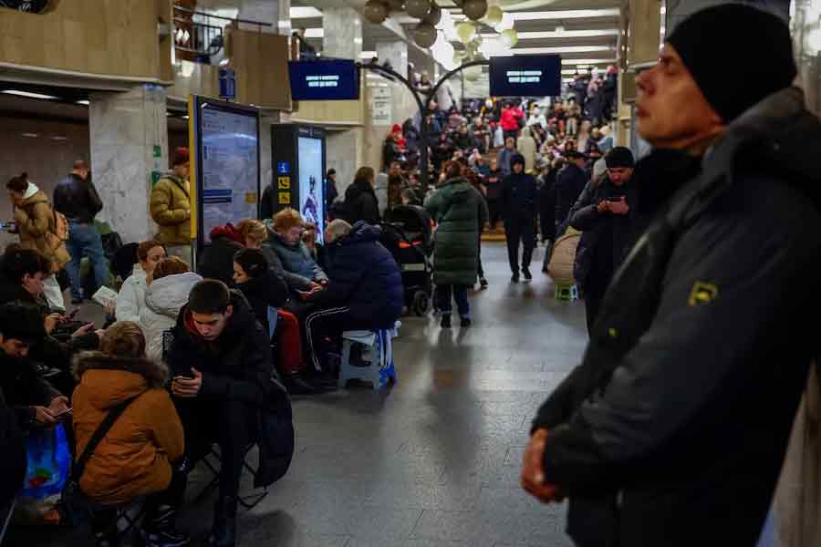 People taking shelter inside a metro station in Kyiv, Ukraine, during a Russian military attack on Sunday –Reuters photo