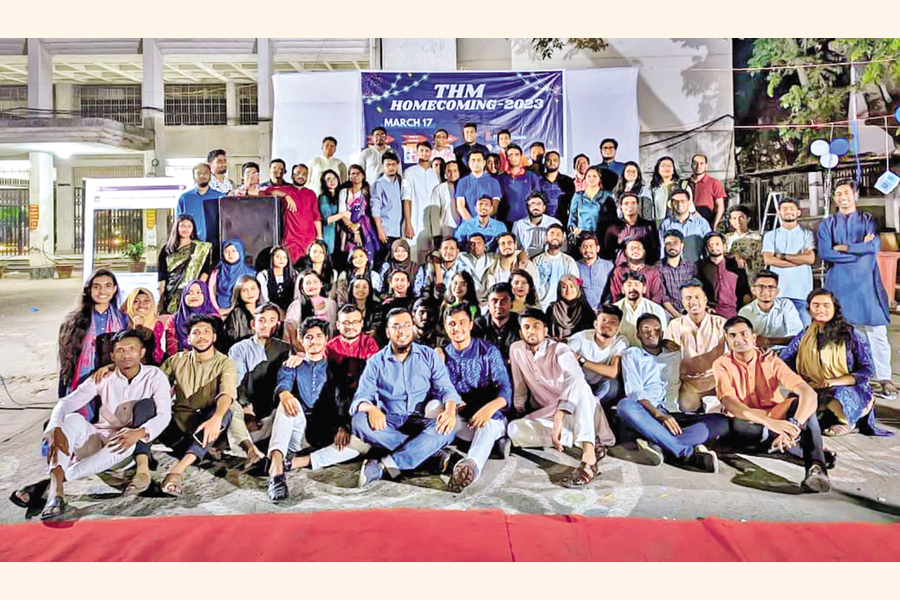 Students from Department of Tourism and Hospitality Management of Dhaka University pose for a photo