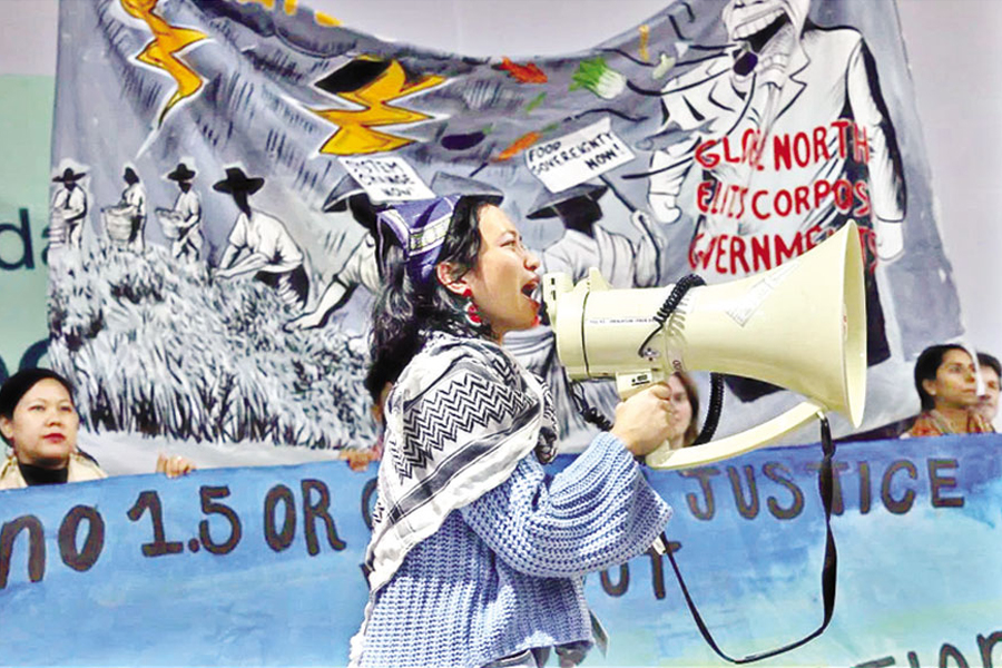 A climate activist chanting slogans outside the venue of the 29th UN Climate Change Conference (Cop29) conference in Baku, Azerbaijan —Agency Photo