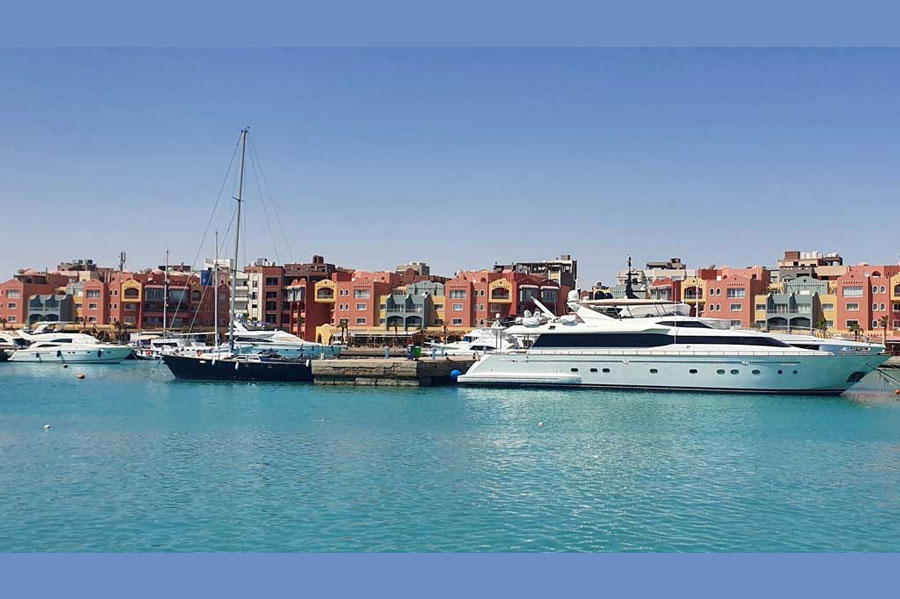 Yachts and boats are docked in the marina at the Egyptian Red Sea resort of Hurghada after a tourist boat sank off Red Sea coast, Egypt Nov 25, 2024.