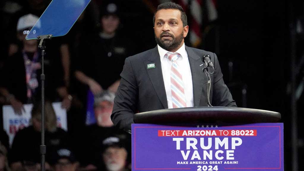 Kash Patel, former chief of staff to the defence secretary speaks on the day Republican presidential candidate and former US President Donald Trump holds a campaign rally, in Prescott Valley, Arizona, US, October 13, 2024. REUTERS