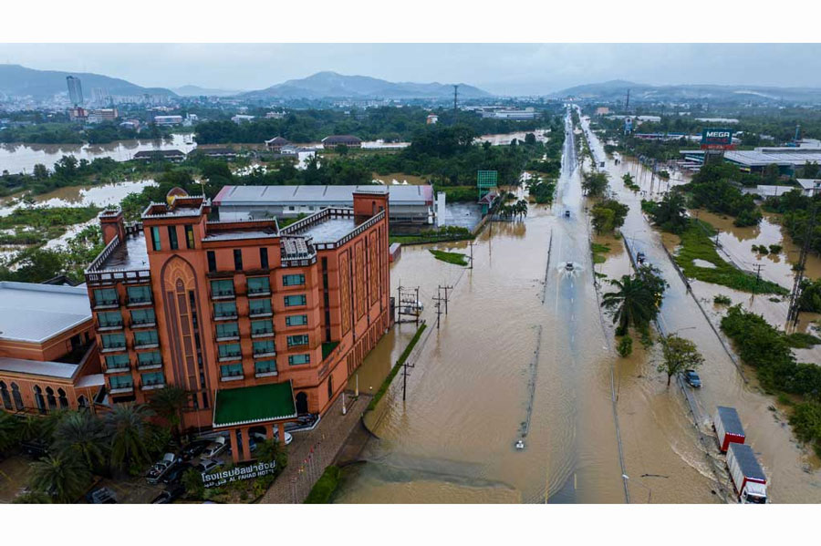 A drone view shows a flooded area in Hat Yai district, Songkhla province, Thailand, Nov 30, 2024.