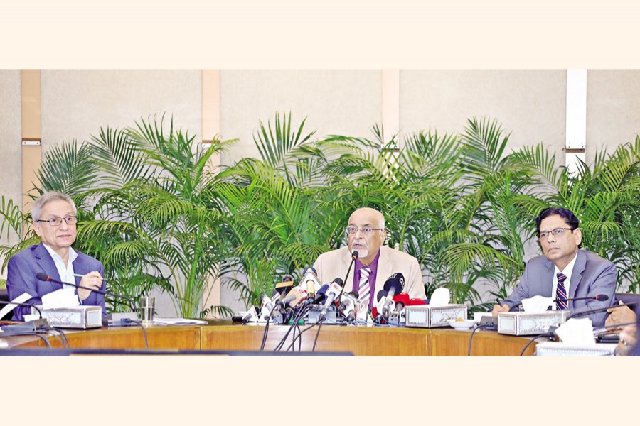 Dr Debapriya Bhattacharya, head of the White Paper Committee, addresses a press briefing convened at the Planning Commission on Monday